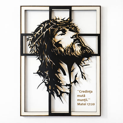 Tablou Isus 3D cu LED si text gravat personalizat