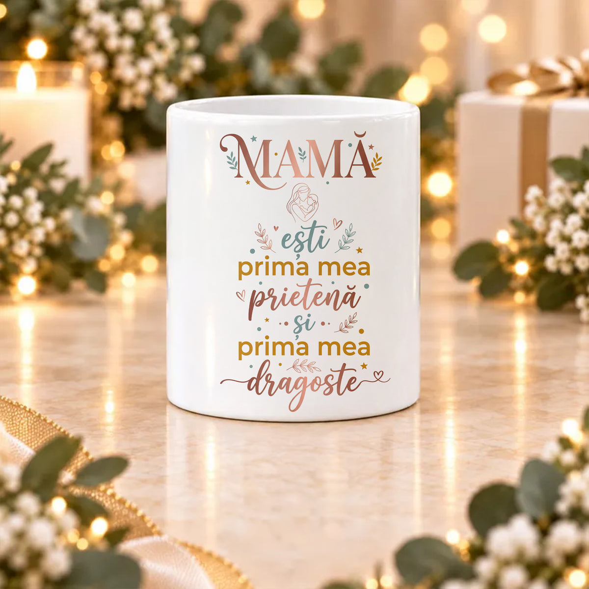 Cană personalizată pentru mama, cu mesajul Prima mea prietenă și prima mea dragoste