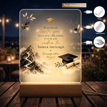 Lampă LED Personalizată Absolvire – Model „Muntele Succesului”