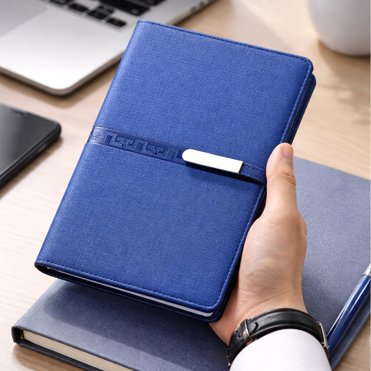Set Cadou pentru Barbati, JOYSTOS, Umbrela, Termos inox 450ml, Stick USB 32GB, Agenda, Albastru