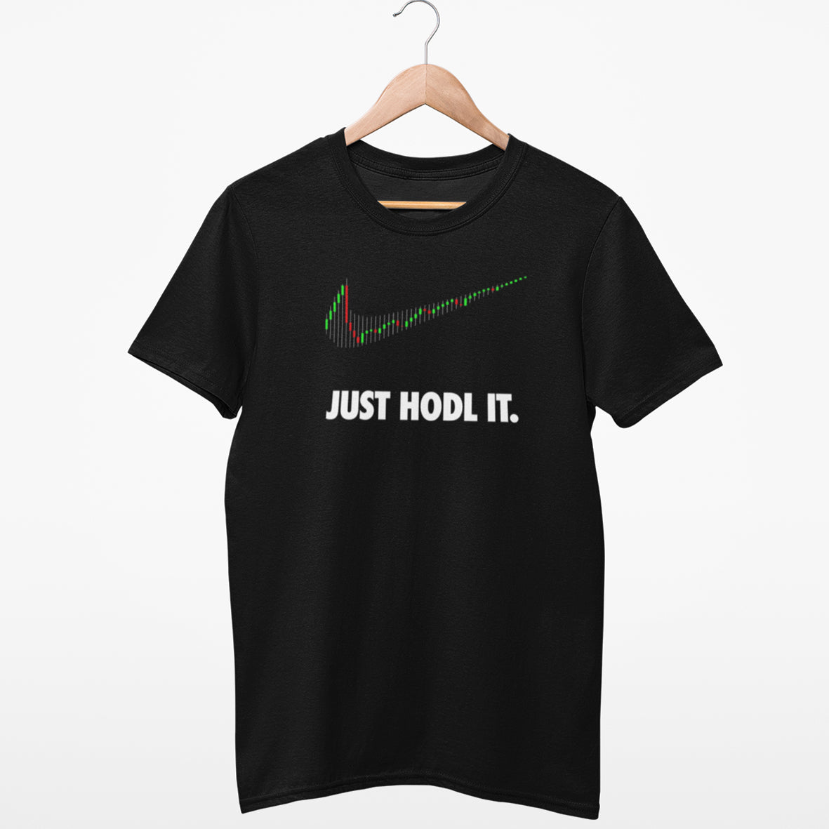 Tricou Joystos, Negru, Bumbac 100%, 150 g/mp, Unisex, Cu mesaj "JUST HODL IT." si grafica Crypto