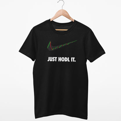 Tricou Joystos, Negru, Bumbac 100%, 150 g/mp, Unisex, Cu mesaj "JUST HODL IT." si grafica Crypto