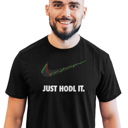 Tricou Joystos, Negru, Bumbac 100%, 150 g/mp, Unisex, Cu mesaj "JUST HODL IT." si grafica Crypto