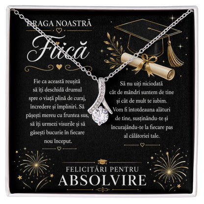 Colier din Argint „Alluring Beauty” Placat cu Aur Alb – Cadou Absolvire Fiică, Mesaj Emoționant Părinți
