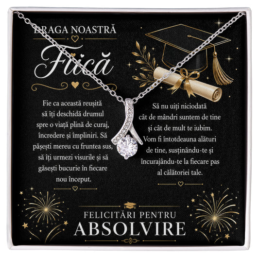 Colier din Argint „Alluring Beauty” Placat cu Aur Alb – Cadou Absolvire Fiică, Mesaj Emoționant Părinți