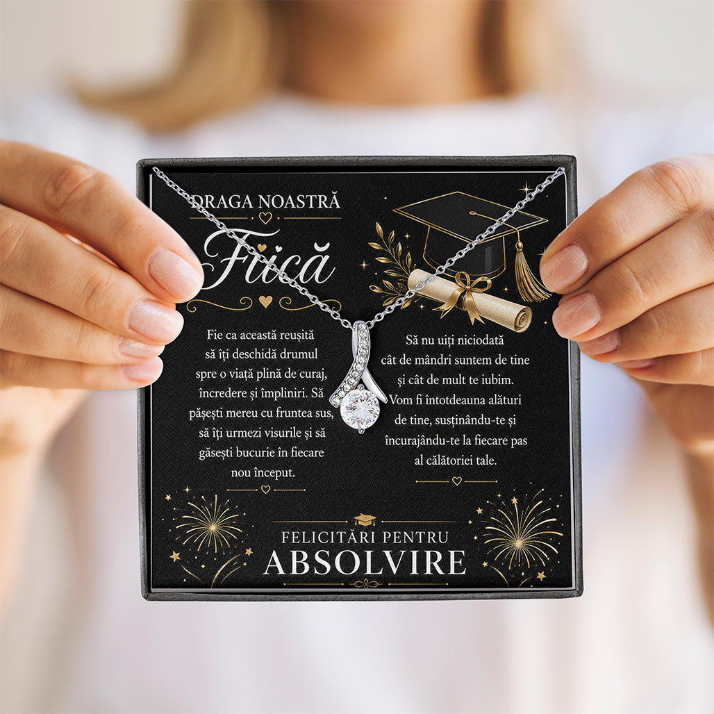 Colier din Argint „Alluring Beauty” Placat cu Aur Alb – Cadou Absolvire Fiică, Mesaj Emoționant Părinți