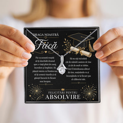 Colier din Argint „Alluring Beauty” Placat cu Aur Alb – Cadou Absolvire Fiică, Mesaj Emoționant Părinți