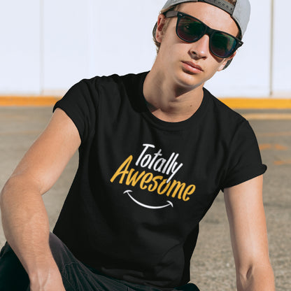 Cadou - Tricou Unisex Personalizat Cu Mesaj "Totally Awesome", Negru 100% Bumbac, 165g/mp