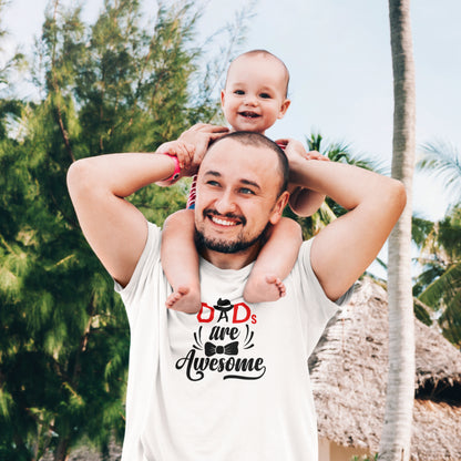 Cadou - Tricou Personalizat Cu Mesaj "Dad's Are Awesome", Alb 100% Bumbac