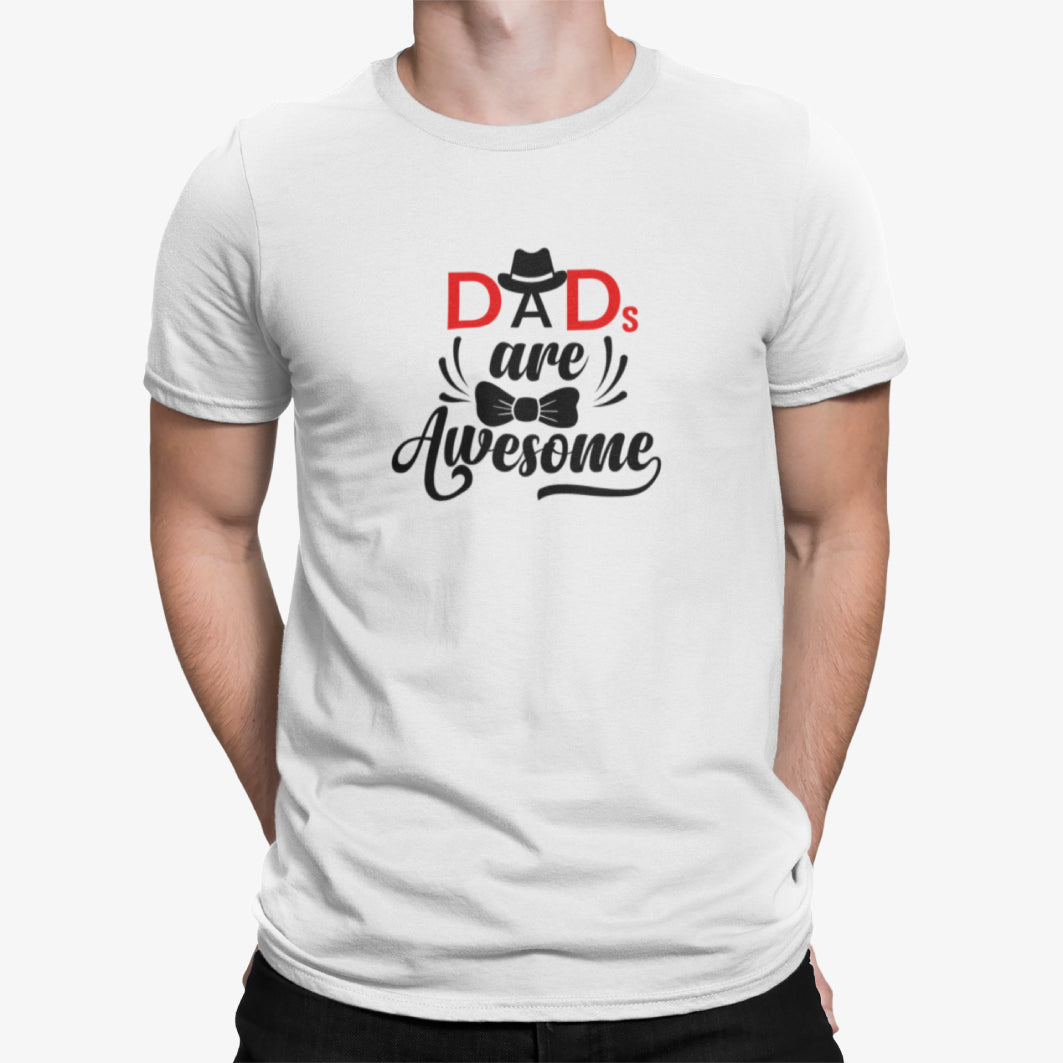 Cadou - Tricou Personalizat Cu Mesaj "Dad's Are Awesome", Alb 100% Bumbac