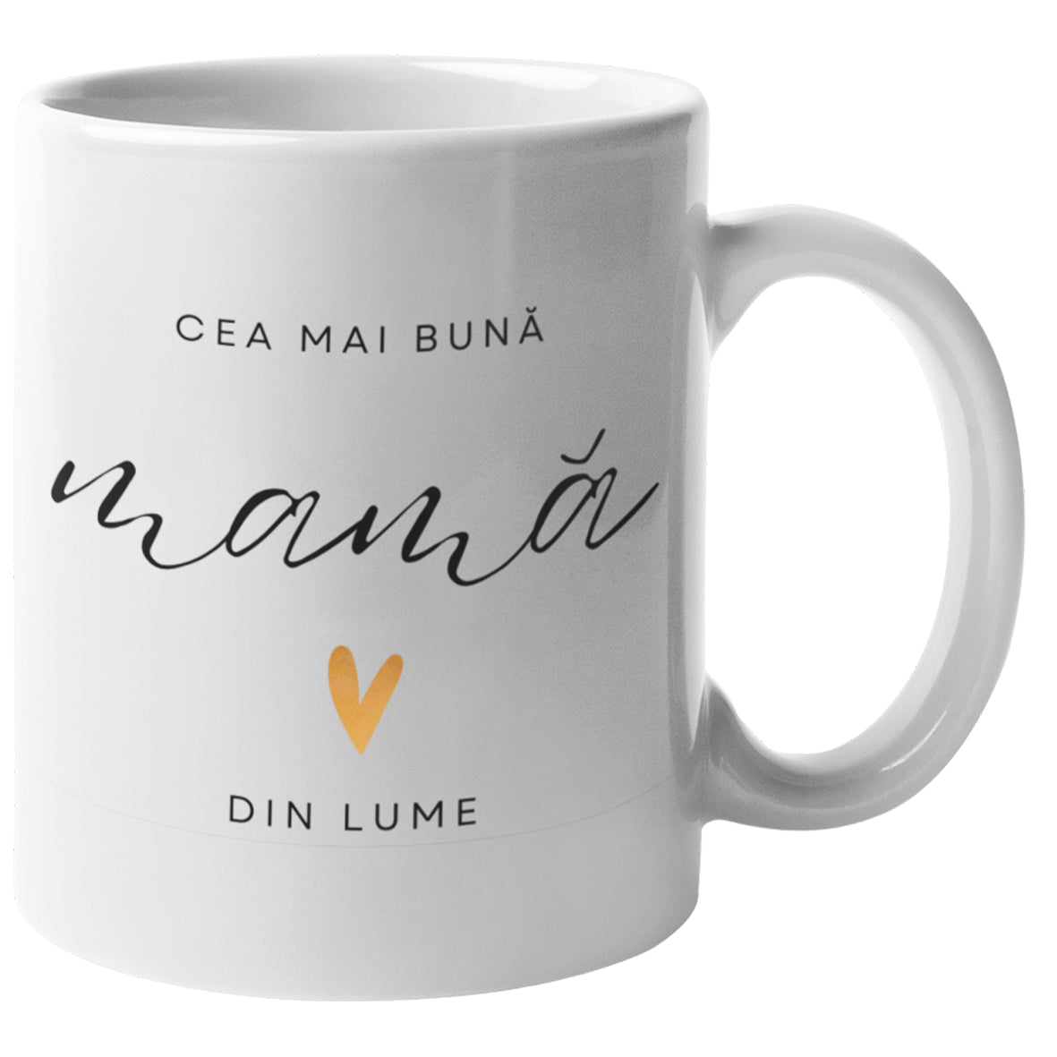 Cadou Pentru Mama: Cana Ceramica, 330 ml, Printata Cu Mesaj "Cea Mai Buna Mama Din Lume Cu Inimioara"