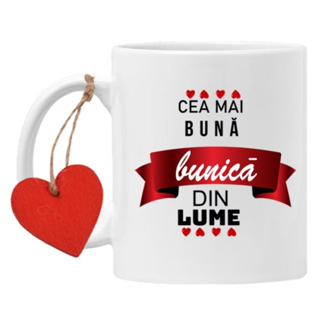 Cadou pentru bunici: Set de 2 cani albe personalizate cu mesajul "Cel mai bun bunic din lume" și "Cea mai bună bunică din lume"