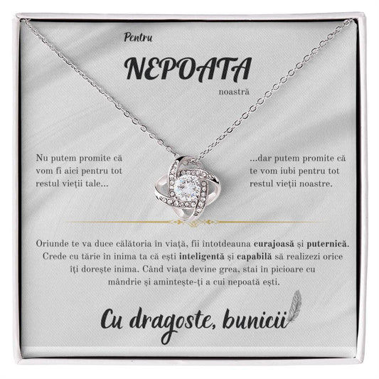 Cadou Pentru Nepoata De La Bunici: Colier Cu Pandant Nodul Iubirii Si Card Cu Mesaj Personalizat