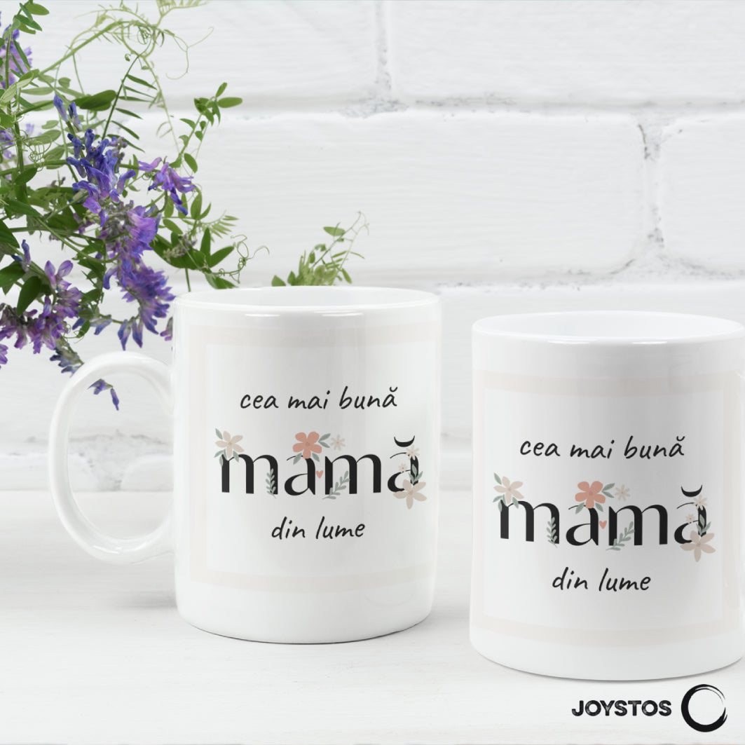 Cadou Pentru Mama: Cana Ceramica, 330 ml, Printata Cu Mesaj "Cea Mai Buna Mama Din Lume"