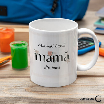 Cadou Pentru Mama: Cana Ceramica, 330 ml, Printata Cu Mesaj "Cea Mai Buna Mama Din Lume"