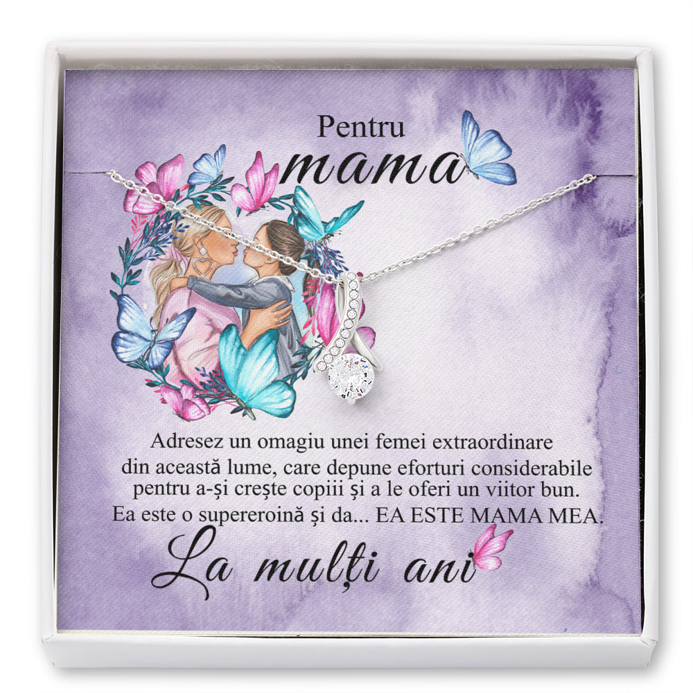 Cadou Pentru Mama - Colier Tempting Beauty, Placat Cu Aur Alb 14K, Si Card Cu Mesaj Pentru Mama "Pentru Mama. Un Omagiu"