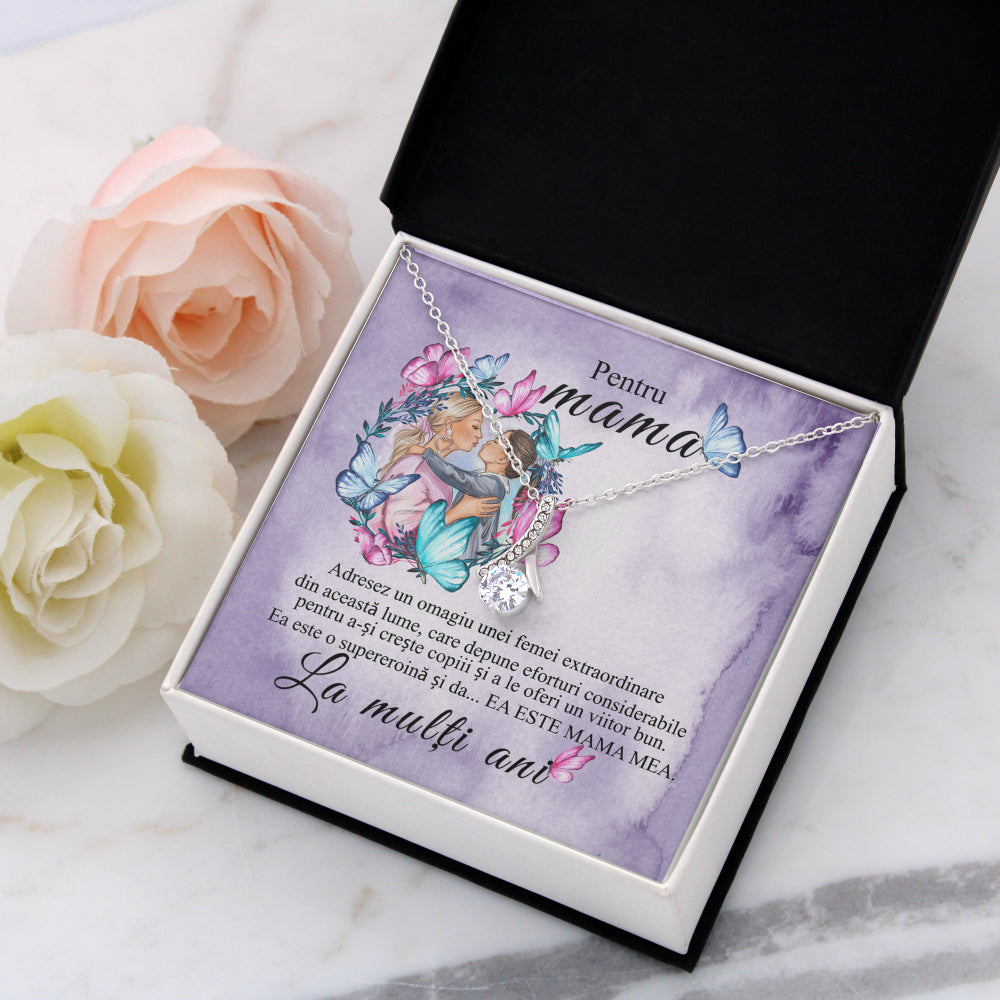 Cadou Pentru Mama - Colier Tempting Beauty, Placat Cu Aur Alb 14K, Si Card Cu Mesaj Pentru Mama "Pentru Mama. Un Omagiu"