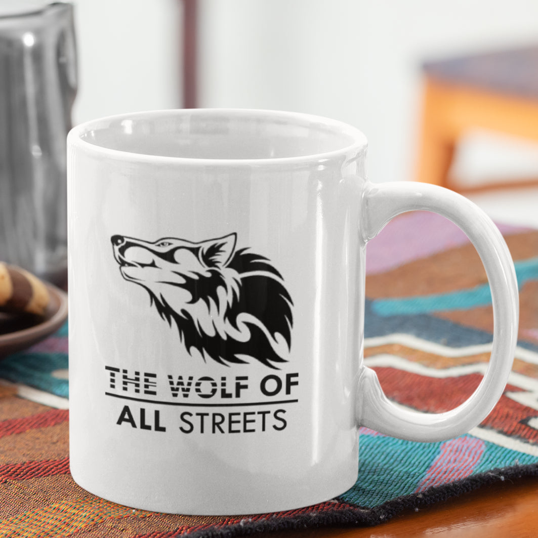 Cana Ceramica, Joystos, Alba, 330 ml, Personalizata cu Mesaj "Wolf Of All Streets"