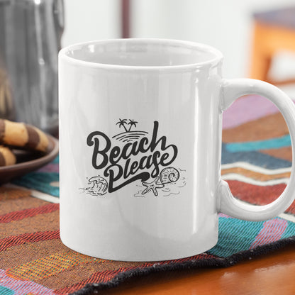 Cana Ceramica, Joystos, Alba, 330 ml, Personalizata cu Mesaj "Beach Please"