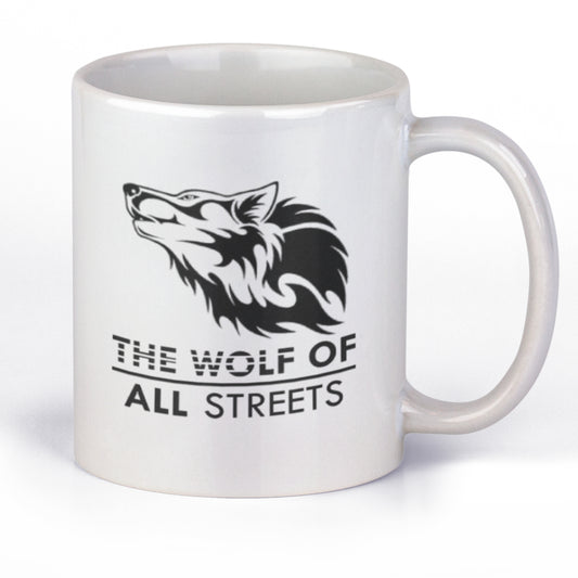 Cana Ceramica, Joystos, Alba, 330 ml, Personalizata cu Mesaj "Wolf Of All Streets"