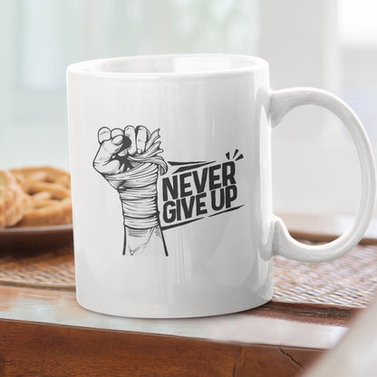 Cana Ceramica, Joystos, Alba, 330 ml, Personalizata cu Mesaj "Never Give Up"