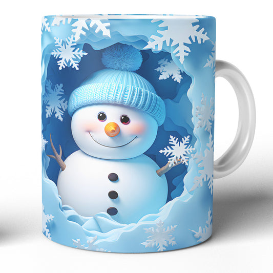 Cana Ceramica, 330 ml, Craciun Cu Om De Zapada Blue, 330 ml, Design Vesel Si Colorat, Cana de Iarna