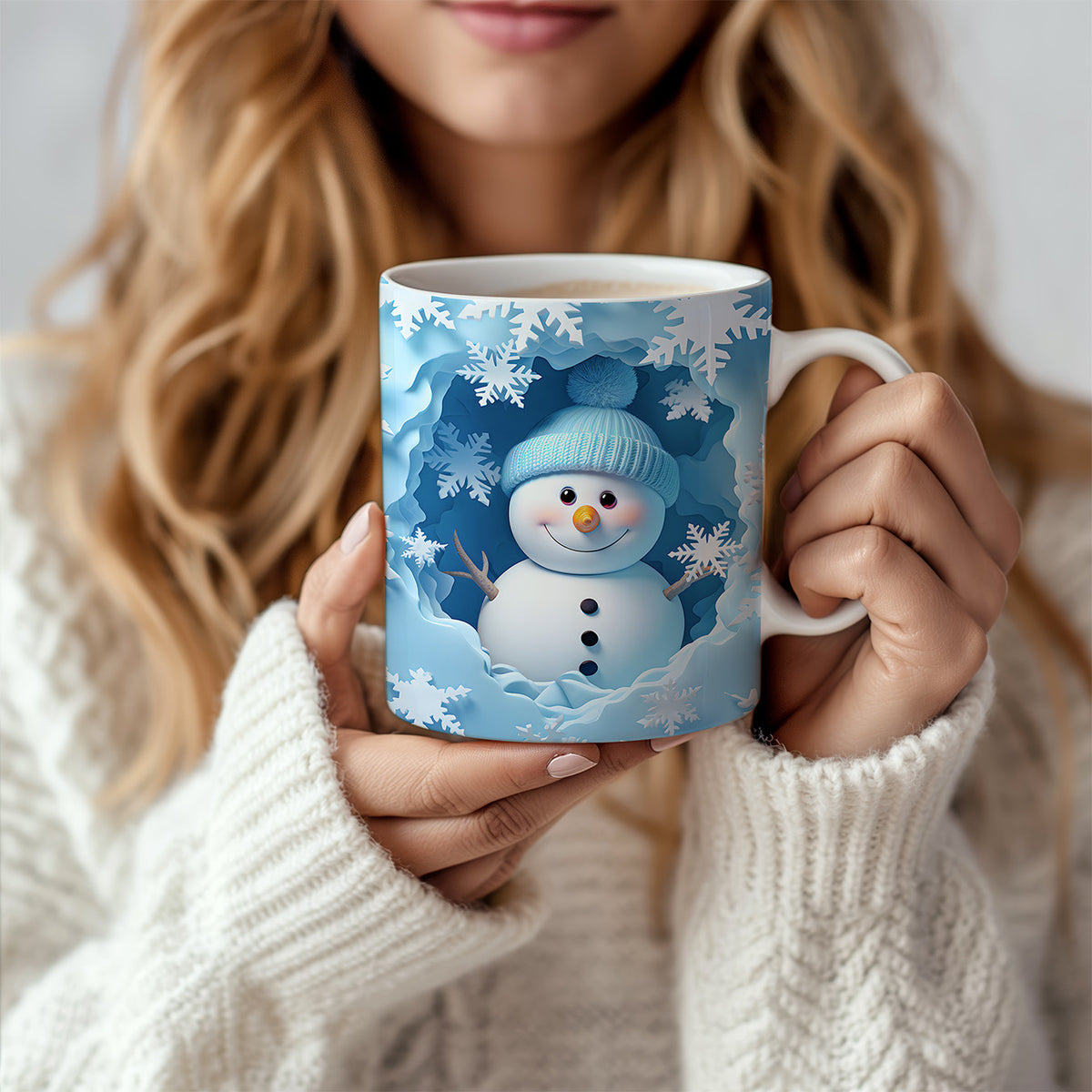 Cana Ceramica, 330 ml, Craciun Cu Om De Zapada Blue, 330 ml, Design Vesel Si Colorat, Cana de Iarna