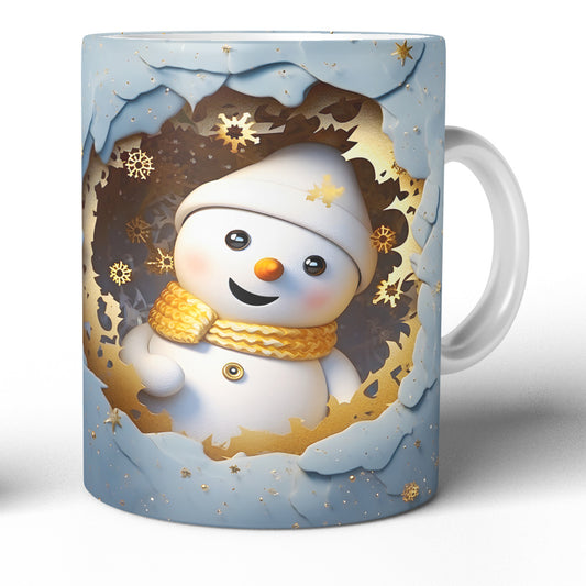 Cana Ceramica, 330 ml, Craciun Cu Om De Zapada, 330 ml, Design Vesel Si Colorat, Cana de Iarna Galben