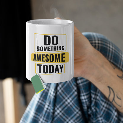 Cana Ceramica, Alba, 330 ml, Personalizata cu Mesaj "Do Something Awesome Today"