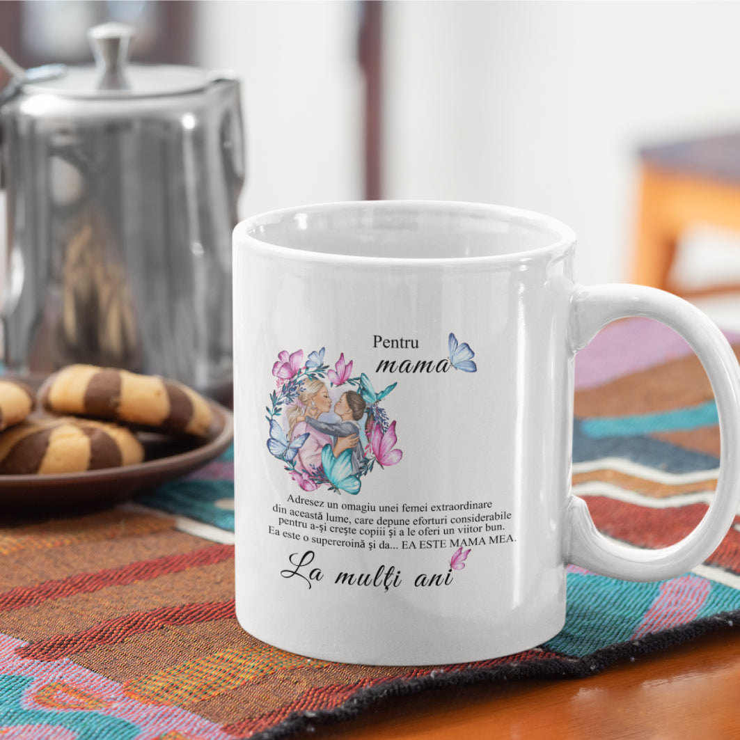 Cadou Pentru Mama: Cana Ceramica Alba, 330 ml, Personalizata Cu Mesaj Pentru Mama Ta "La Multi Ani"