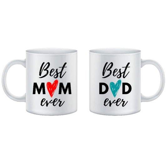 Cadou Parinti - Set cani personalizate cu mesaj "Best mom ever si Best dad ever"