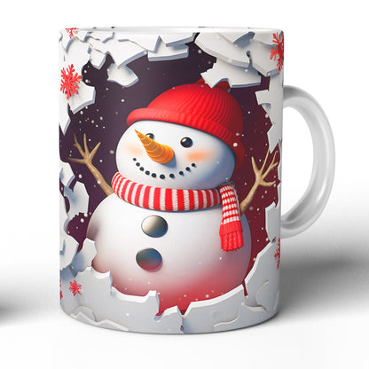 Cana Ceramica,330 ml, Craciun Cu Om De Zapada, 330 ml, Design Vesel Si Colorat, Cana de Iarna, Model Red