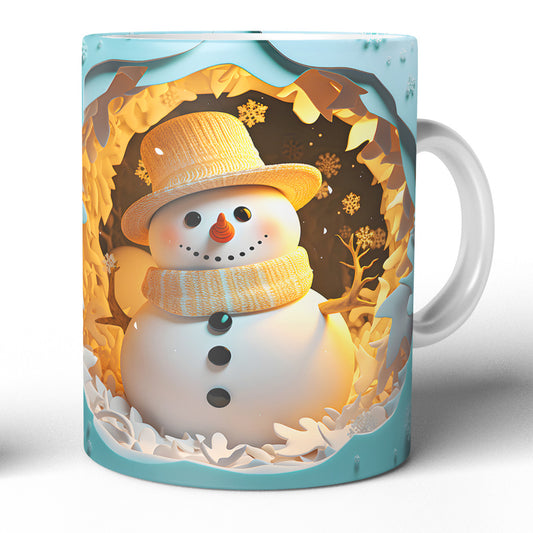 Cana Ceramica, 330 ml, Craciun Cu Om De Zapada, 330 ml, Design Vesel Si Colorat, Cana de Iarna, Model Auriu