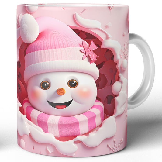 Cana Ceramica, 330 ml, Craciun Cu Om De Zapada Roz, 330 ml, Design Vesel Si Colorat, Cana de Iarna