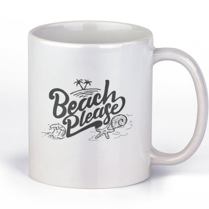 Cana Ceramica, Joystos, Alba, 330 ml, Personalizata cu Mesaj "Beach Please"