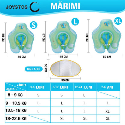 Colac de înot inflabil pentru bebelusi, Cu Parasolar Si Suport Piept, 3 Luni - 6 Ani