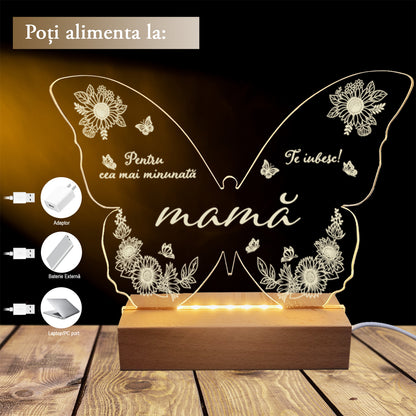 Set Cadou Pentru Mama, Joystos, Lampa din Acril Decorativa, Cadou Special pentru Mama, cu mesaj Gravat si Lumina Calda