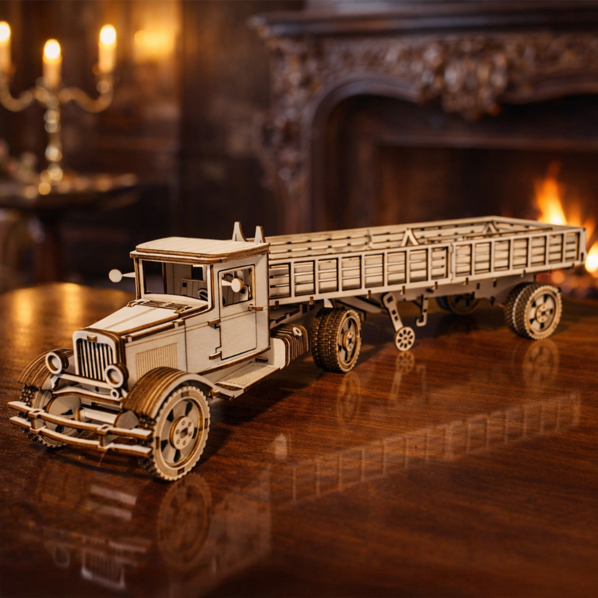 Suport Sticla de Vin Puzzle 3D Camion din Lemn, JOYSTOS, – Cadou Original de Asamblat, Instructiuni Incluse, Lipici Inclus