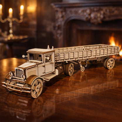 Suport Sticla de Vin Puzzle 3D Camion din Lemn, JOYSTOS, – Cadou Original de Asamblat, Instructiuni Incluse, Lipici Inclus
