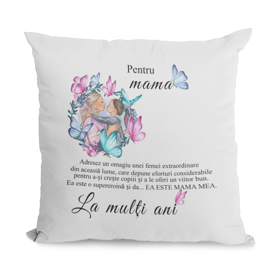 Cadou Pentru Mama: Perna Satin, Alba, 40 x 40 cm, Personalizata Cu Mesaj Pentru Mama Ta "La Multi Ani"