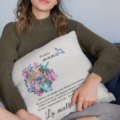 Cadou Pentru Mama: Perna Satin, Alba, 40 x 40 cm, Personalizata Cu Mesaj Pentru Mama Ta "La Multi Ani"