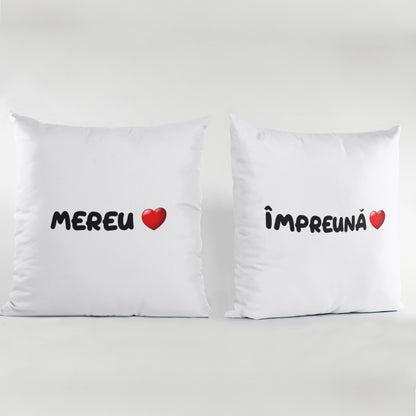 Set Doua Perne Cadou Cuplu, 40x40 cm, Personalizate Cu Mesaje "Mereu Impreuna"