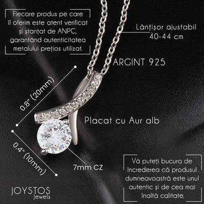 Set Cadou Pentru Mama, Colier Argint 925, cu Pandant Placat cu Aur Alb 14K si card cu Mesajul ”I need to say I love u mum”