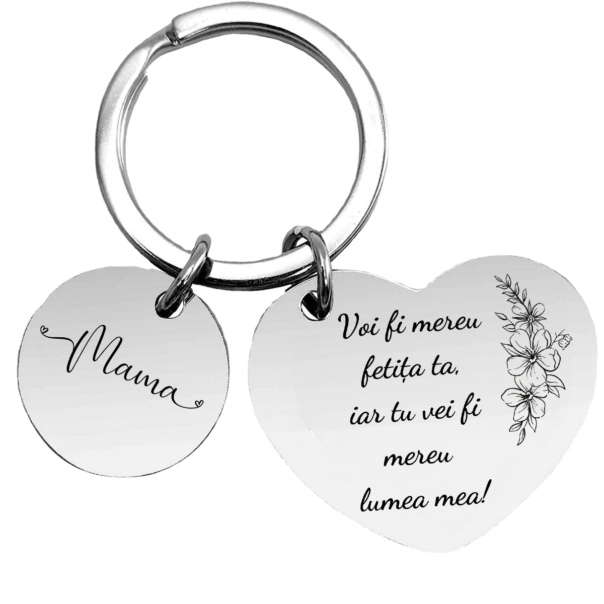 Cadou Pentru Mama, Breloc Inox Gravura „Mama” și „Voi Fi Mereu Băiețelul Tău”, De la Fiu