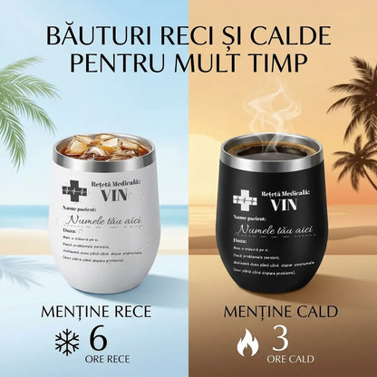 Termos negru cu capac transparent și design haios Rețetă medicală: Vin