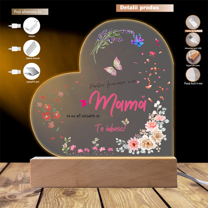 Set Cadou Pentru Mama, Lampa din Acril Decorativa, cu Mesajul 'Pentru frumoasa mea mama. Nu uita ca te iubesc'