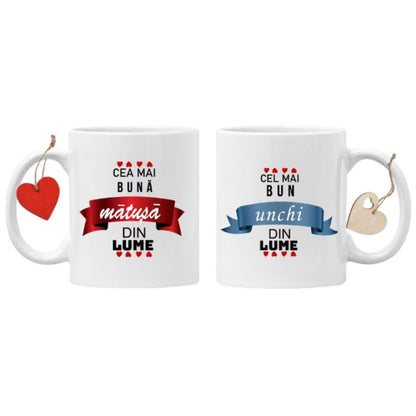 Cadou special pentru unchi si matusa: Set de 2 cani personalizate - Cel mai bun unchi din lume si cea mai buna matusa din lume