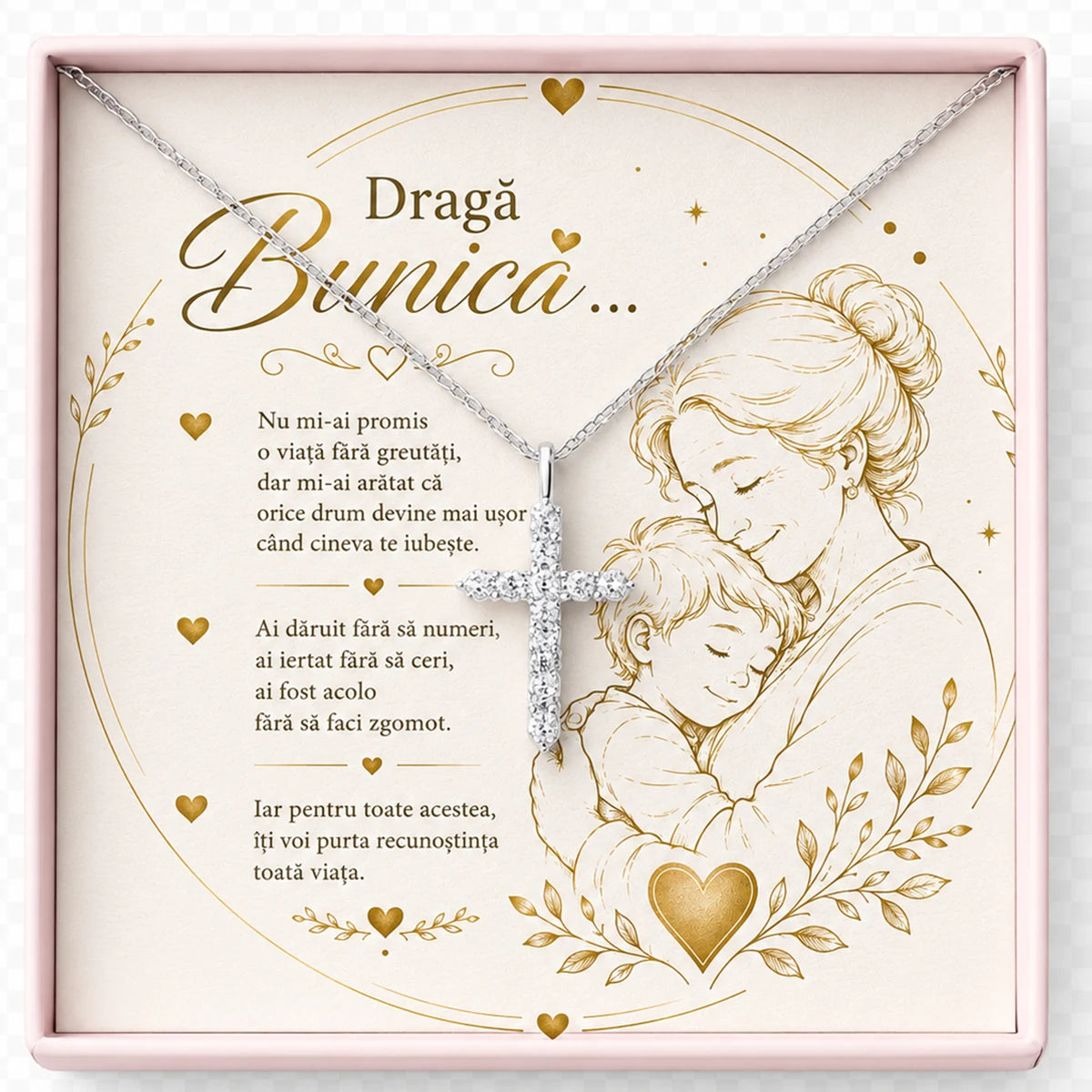 Colier Argint 925 Cruce cu Zirconi - Cadou Pentru Bunica cu Mesaj