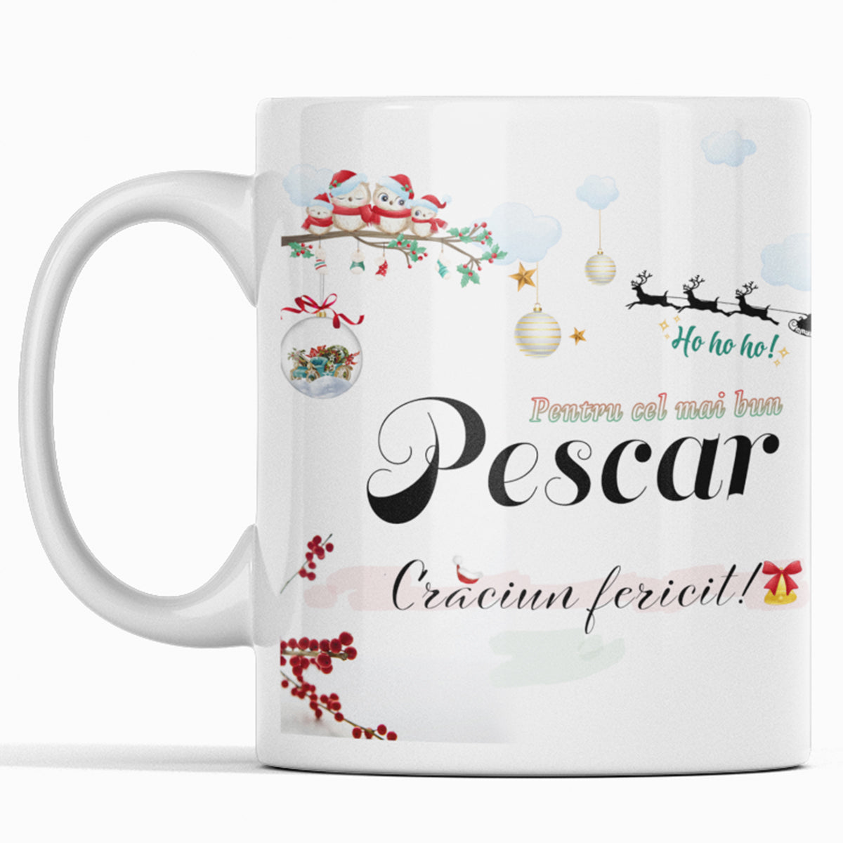 Cana JOYSTOS de Crăciun, ceramica albă, 330ml, mesaj „Pentru cea mai bună iubita, mama, tata etc - Crăciun fericit!”