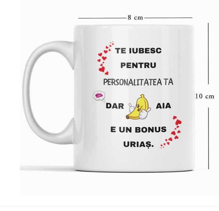 Cadou Pentru Cuplu, Cana Alba 330 ml, Cu Mesaj Pentru Iubit/Iubita "Te Iubesc Pentru Personalitatea Ta" Si Card Foto Razuibil Cadou